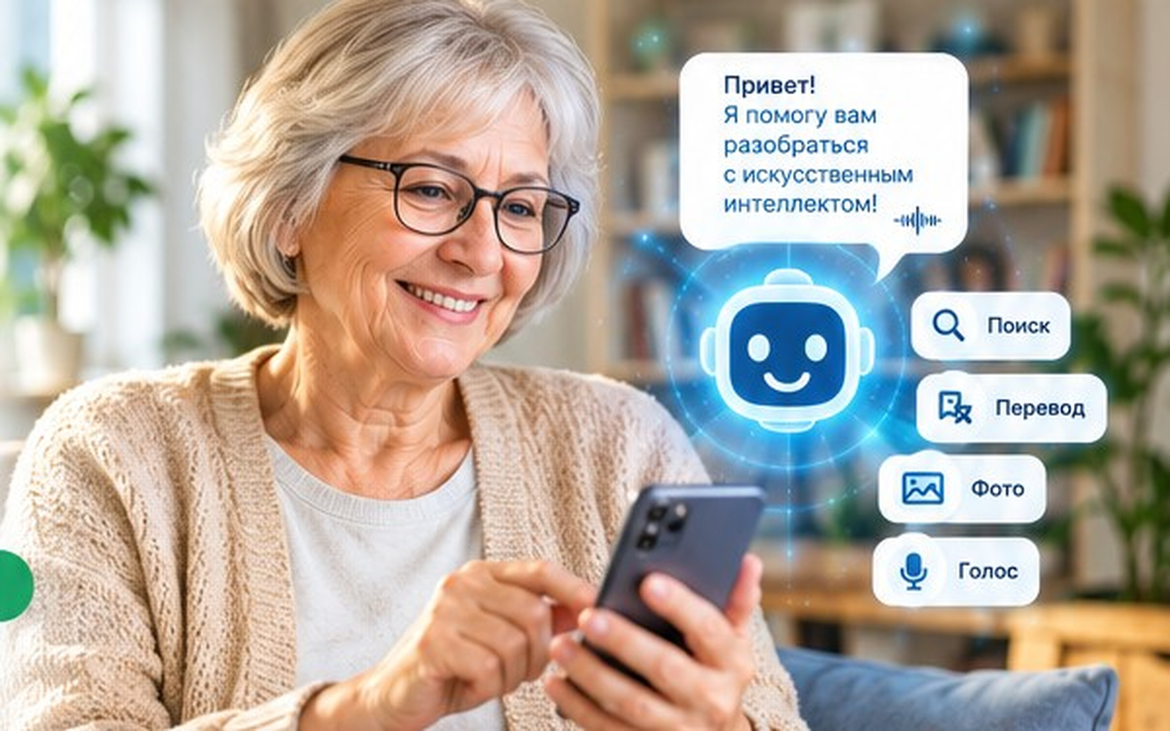Женщина осваивает искусственный интеллект на смартфоне